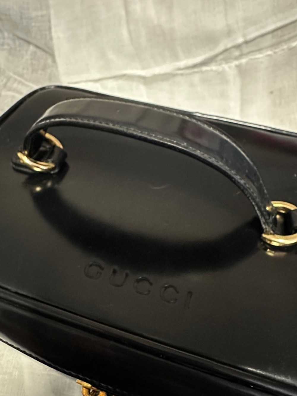 Authentic Gucci Black Patent Leather Vanity Case with Bamboo Zipper Pulls - Picture 9 of 15